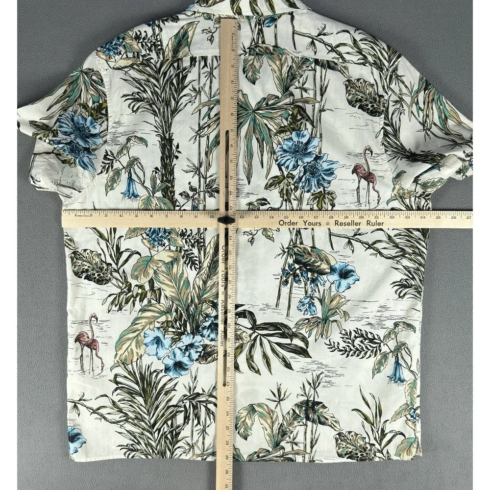 Banana Republic Shirt Large Beige Floral Hawaiian Resort Camp Loop Collar New